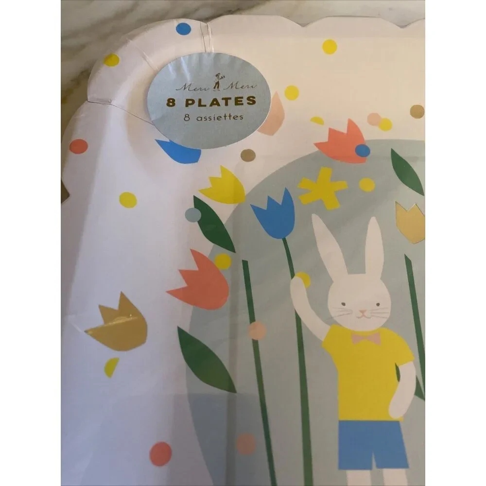Meri Meri Paper Plates Multicolor Bunny Rabbit Easter Spring Scalloped 8ct
